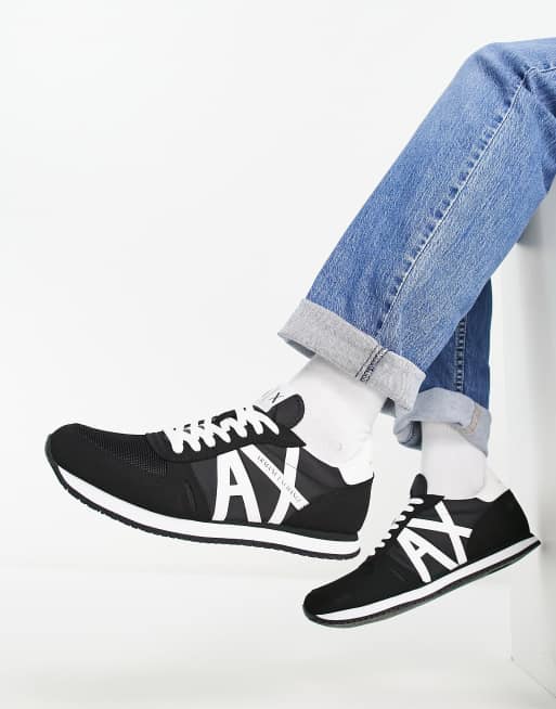 Armani Exchange AX logo sneakers with suede panels in black | ASOS