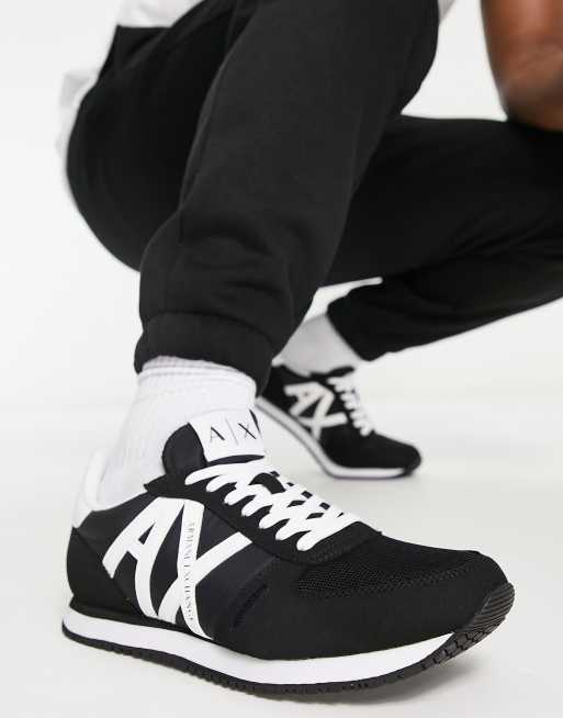 Armani Exchange AX logo trainers with suede panels in black