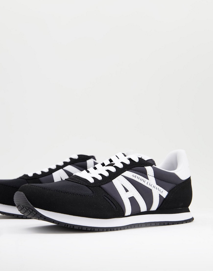 Armani Exchange AX logo trainers with suede panels in black