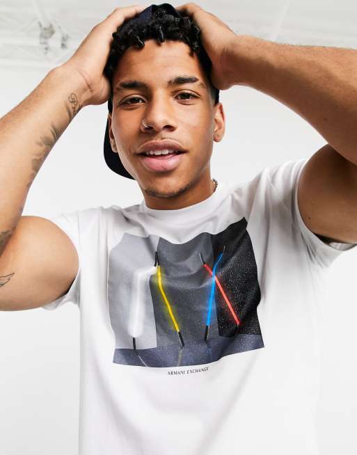 Armani Exchange AX neon light logo T shirt in white ASOS