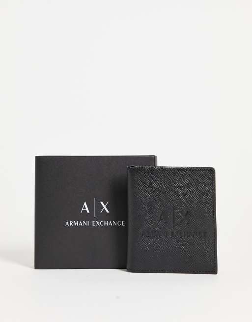 Armani Exchange AX - Tegnebog i sort læder med præget logo 
