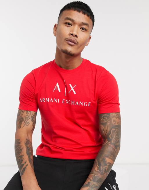 Armani Exchange AX text logo t-shirt in red | ASOS