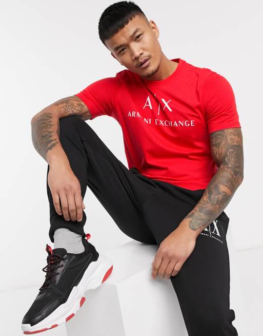 Armani Exchange AX text logo t-shirt in red | ASOS