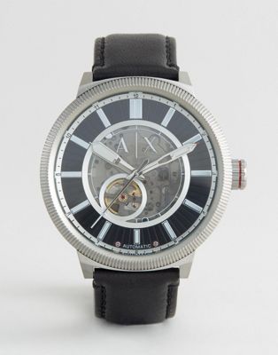 AX1418 Automatic Leather Watch In Black 