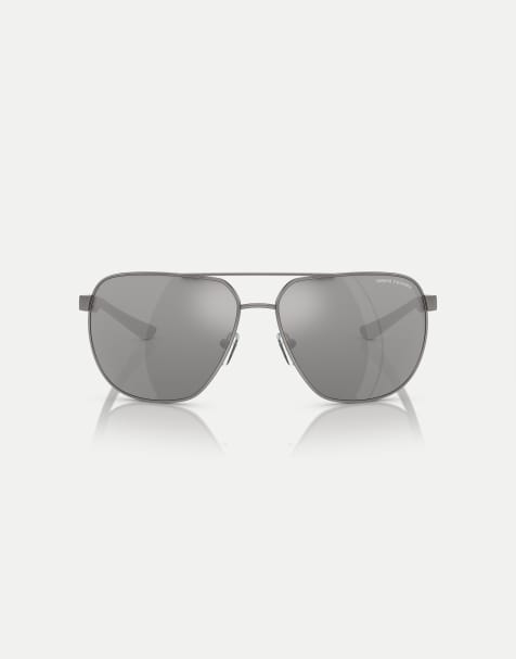 Armani Exchange Ax2047s round polarised sunglasses with grey mirrored lens in matte gunmetal - view 1