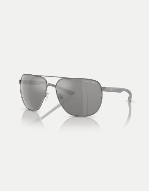 Armani Exchange Ax2047s round polarised sunglasses with grey mirrored lens in matte gunmetal, 2 of 3
