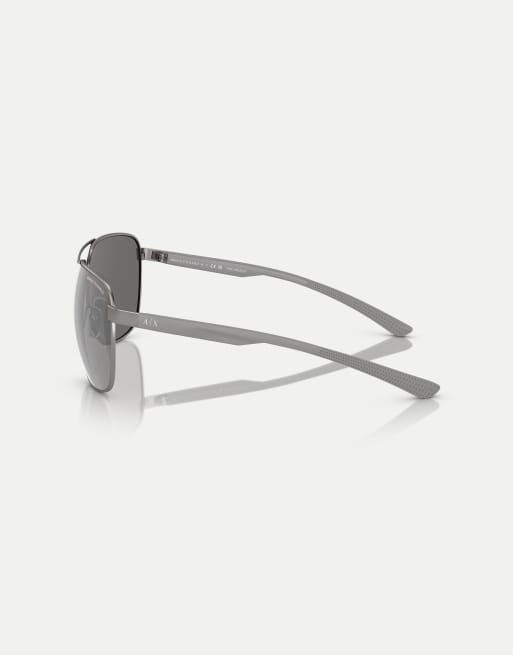 Armani Exchange Ax2047s round polarised sunglasses with grey mirrored lens in matte gunmetal, 3 of 3