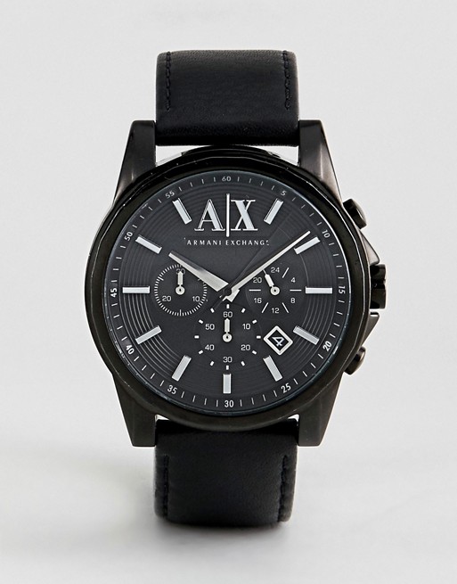 Armani Exchange AX2098 Chronograph Leather Watch In Black