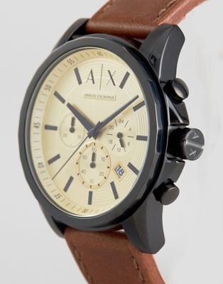 Chronograph Leather Watch In Brown 