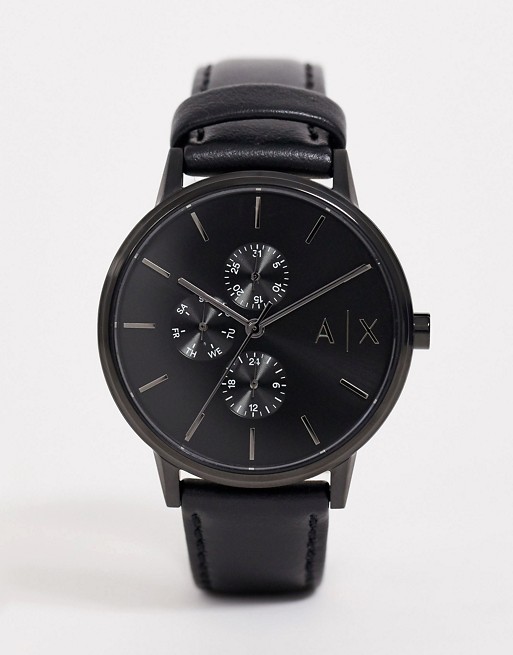 Armani Exchange AX2719 Cayde leather watch in black | ASOS