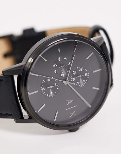 Armani Exchange AX2719 Cayde leather watch in black | ASOS