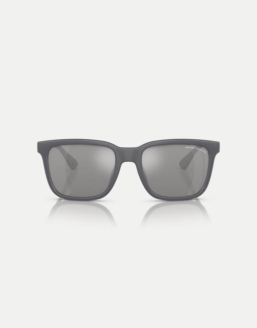 Armani Exchange - Ax4112s - Occhiali da sole rettangolari grigio opaco con lenti grigie a specchio polarizzate