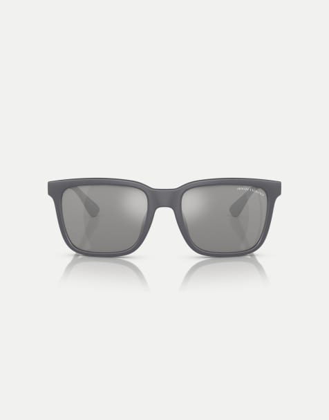 Armani Exchange Ax4112su rectangle polarised sunglasses with grey mirrored lens in matte grey - view 1
