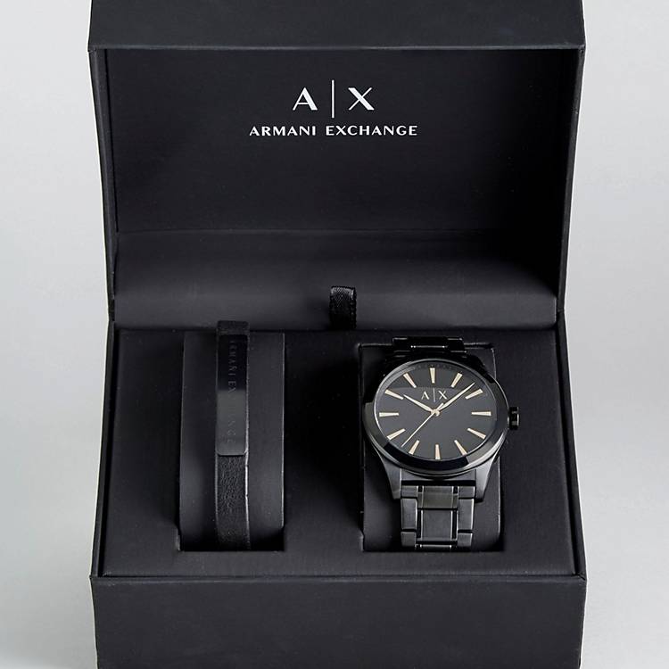 Uhr – | – und Schwarze AX7102 ASOS Geschenkset als Armani Armband Exchange