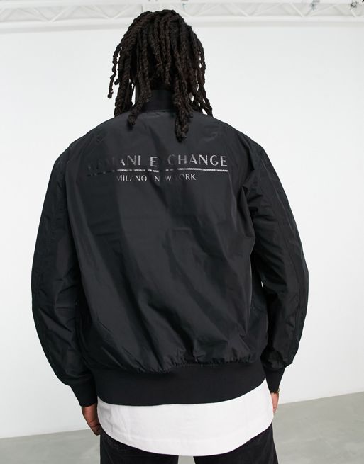 Armani Exchange back print bomber jacket in black | ASOS