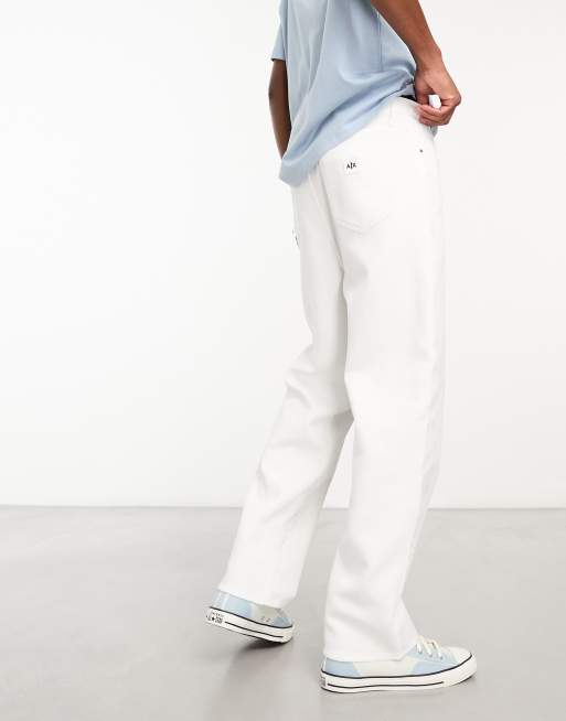 Armani Exchange baggy fit jeans with jersey panel detail in white