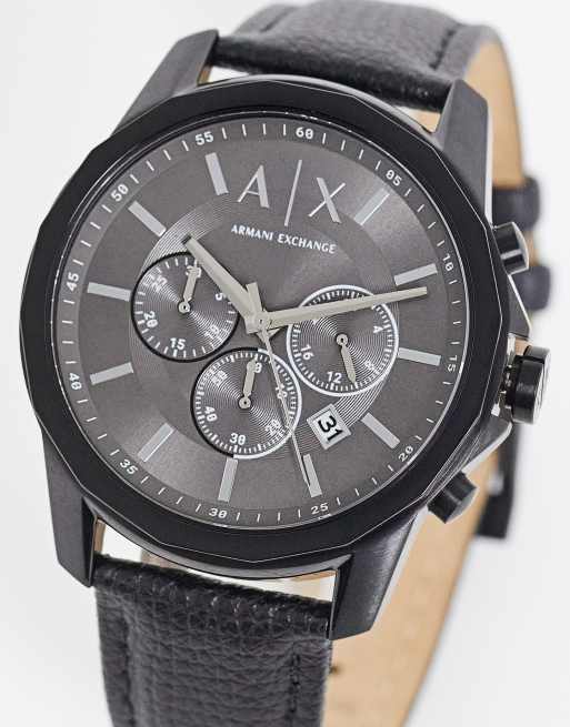 Armani Exchange – Banks – Czarny męski zegarek na skórzanej bransolecie