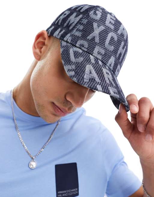 Armani Exchange Baseballkappe aus Denim in Navy mit durchgangigem Jacquard Logo ASOS