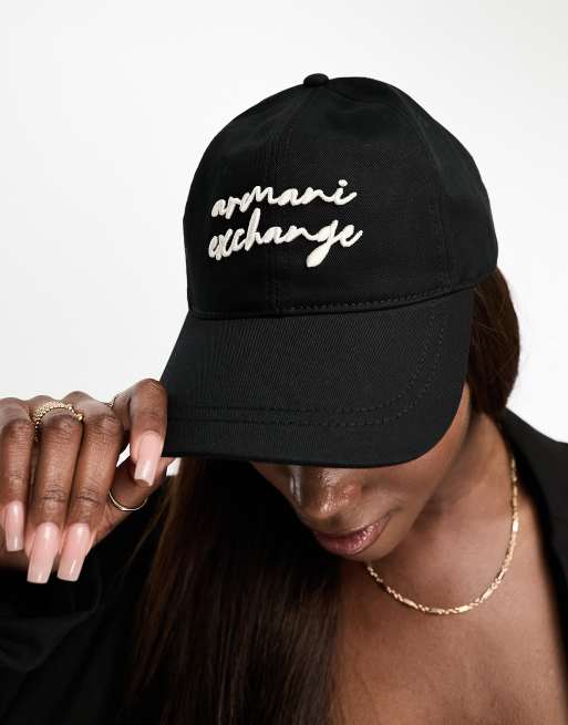 Armani Exchange – Baseballkappe in Schwarz mit Textlogo