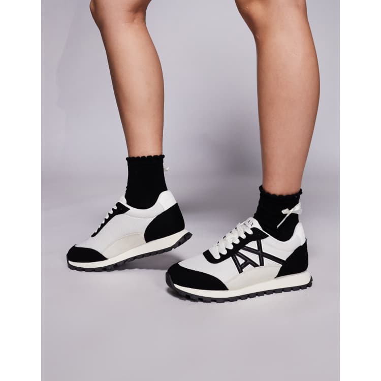 Armani Exchange Baskets à logo en daim mélangé Noir et blanc