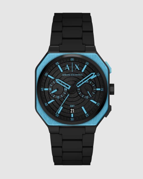 Armani Exchange Bass dual-time black silicone, stainless steel watch in black - view 1