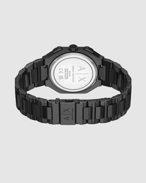 Armani Exchange Bass dual-time black stainless steel watch in black, 4 of 4
