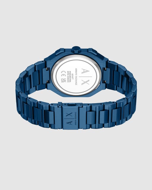 Armani Exchange Bass dual-time blue stainless steel watch in blue, 4 of 4