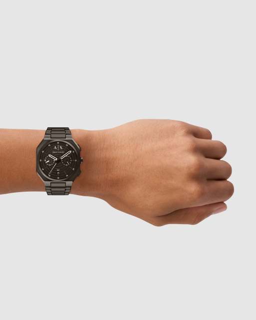 Armani Exchange Bass dual-time brown stainless steel watch in brown, 2 of 4