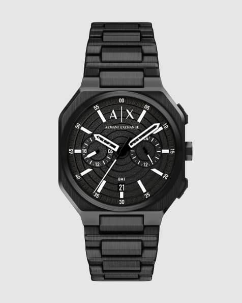 Armani Exchange Bass Dual-Time Uhr aus schwarzem Edelstahl in Schwarz - view 1
