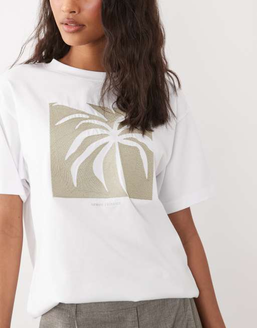 Armani Exchange bead palm t-shirt in white, 3 of 4
