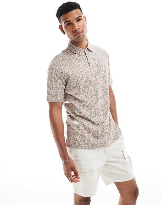 Armani Exchange – Beżowa koszulka polo we wzór z literami