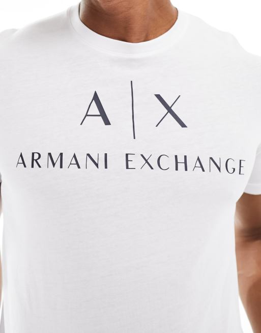 Armani Exchange – Biały dopasowany T-shirt z logo na piersi, 4 z 4