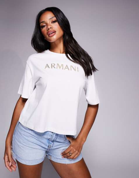 Armani Exchange – Biały T-shirt o krótkim fasonie z logo na środku - view 1