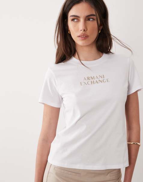 Armani Exchange – Biały T-shirt z logo na środku - view 1