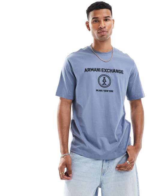Armani Exchange – Blå t-shirt med dubbel logga