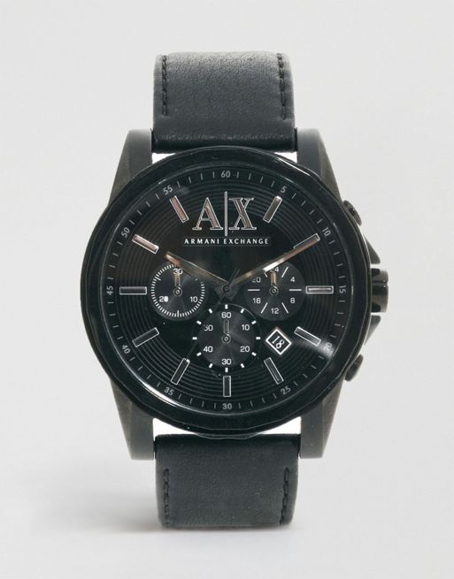 Armani Exchange Black Leather Strap Chronograph Watch AX2098 | ASOS