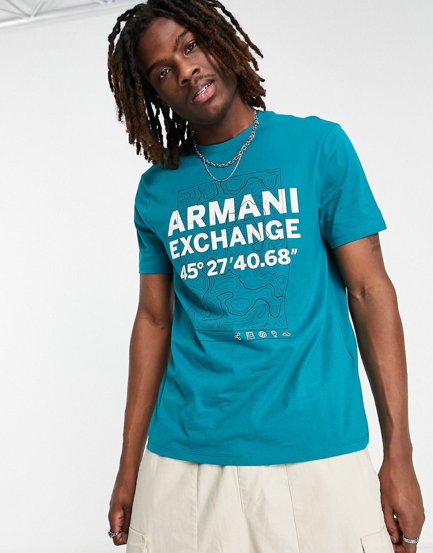 armani exchange - blågrön, avslappnad t-shirt med stor logga-grön/a
