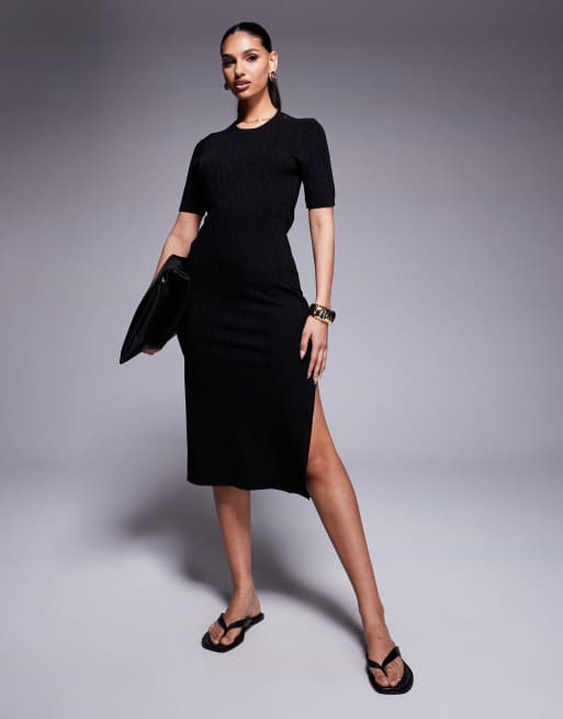 Armani Exchange bodycon midi dress with mesh back in black | ASOS