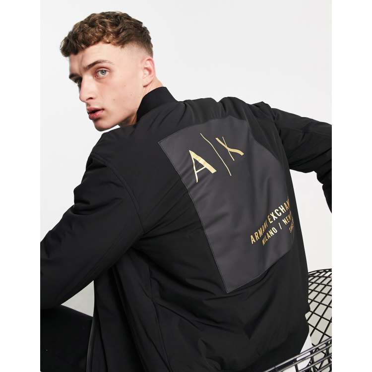 Armani Exchange bomber jacket with large back print in black