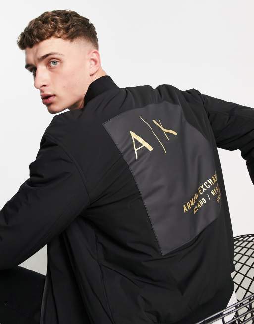 Armani Exchange bomber jacket with large back print in black | ASOS