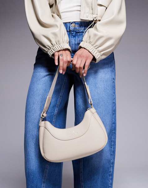 Armani Exchange - Borsa da spalla arrotondata color crema con logo - view 1