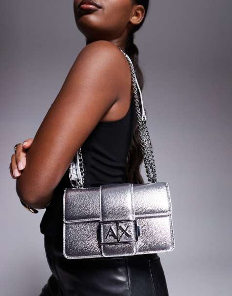 Armani Exchange - Borsa metallizzata color argento a tracolla - view 1