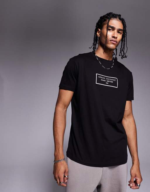 A/X Armani Exchange★ボックスロゴTシャツ 送関込 ARMANI EXCHANGE Black AX BOX LOGO Short Sleeve Slim Fit
