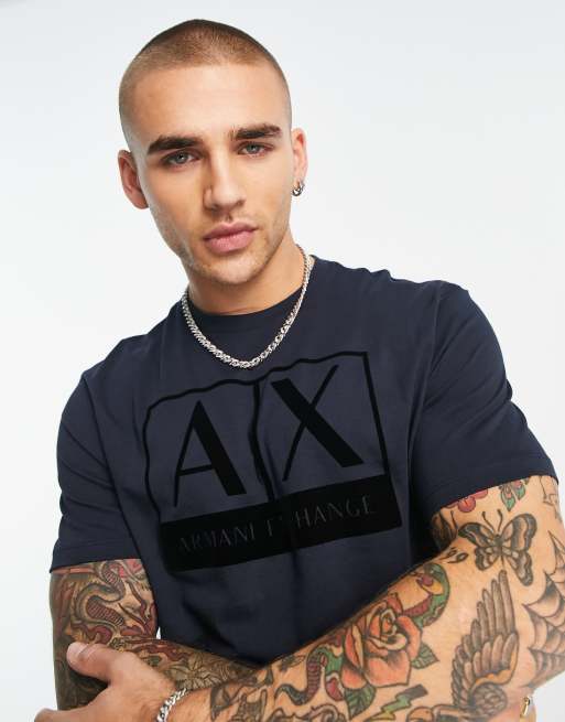 Armani Exchange box logo tshirt in navy ASOS