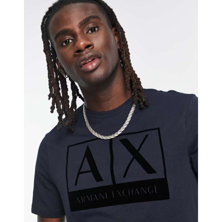 Armani Exchange box logo t-shirt in navy | ASOS