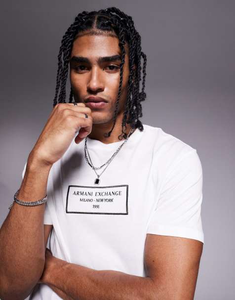 Armani Exchange box logo t-shirt in off white - view 1