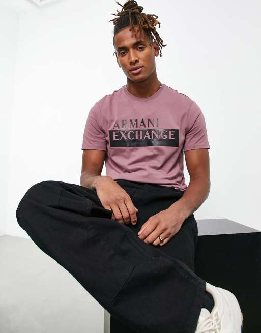 Armani Exchange box logo t-shirt in pink | ASOS