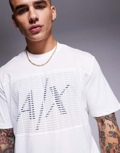 Armani Exchange boxy fit chest print T shirt in off white ASOS
