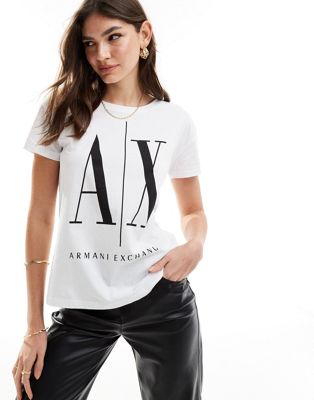 Armani Exchange boyfriend t-shirt in white w/black print