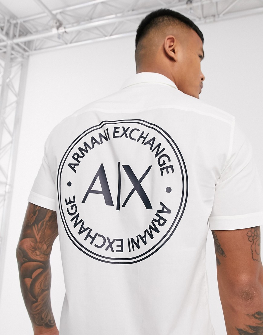 Armani Exchange - Camicia a maniche corte bianca con logo sul retro-Bianco